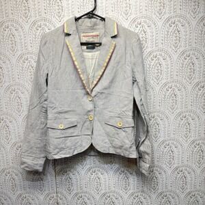 Cartonnier Anthropologie Blazer Women 8 Blue Pinstripe Linen Blend Nautical